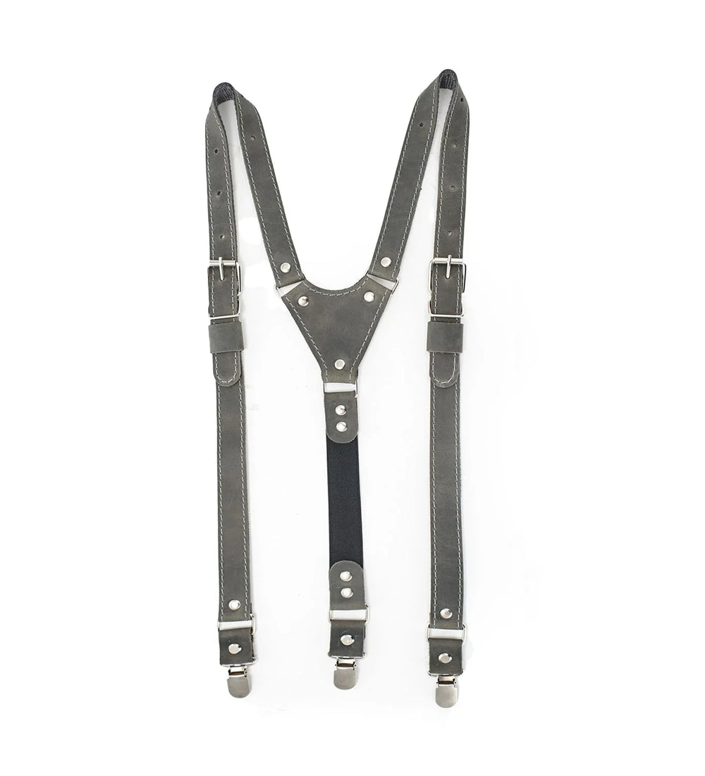 Waxed Matte Leather Suspenders for Men with Buckles