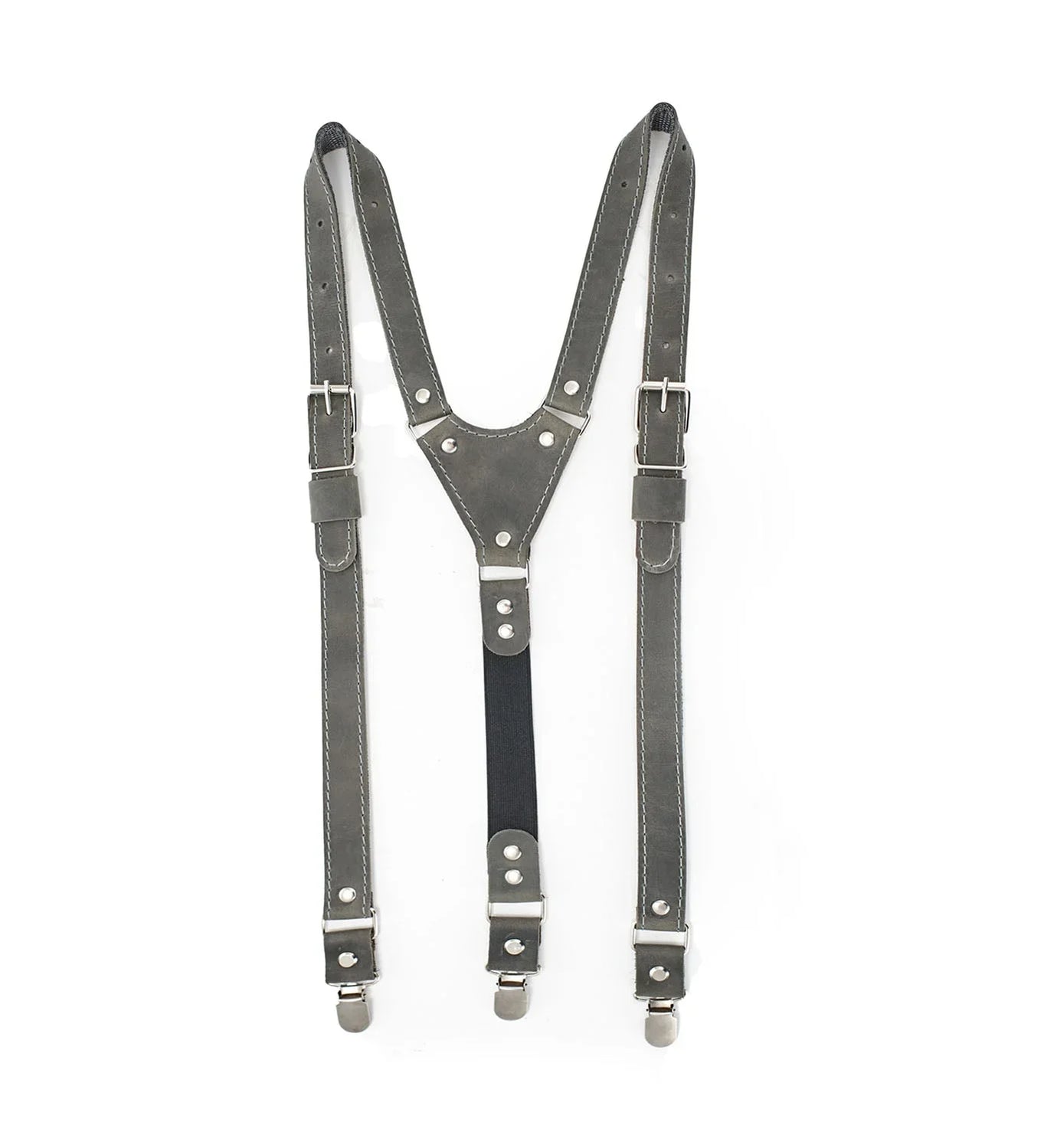 Waxed Matte Leather Suspenders for Men with Buckles
