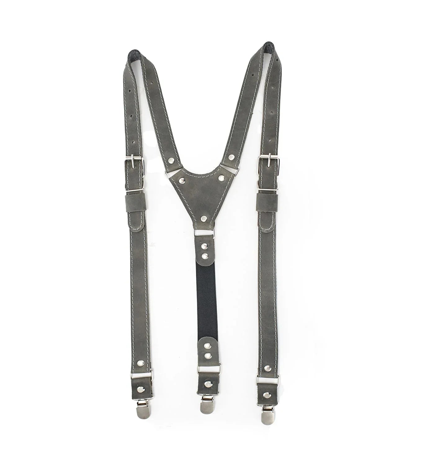 Waxed Matte Leather Suspenders for Men with Buckles