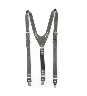Waxed Matte Leather Suspenders for Men with Buckles