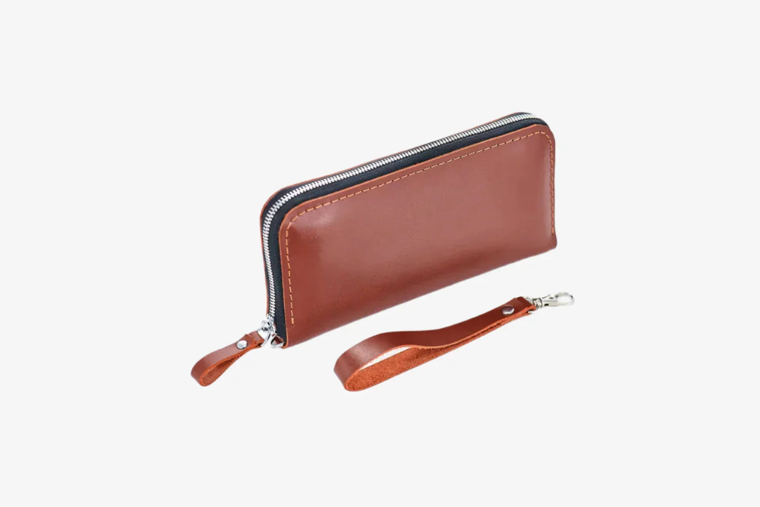 Leather Clutch Wallet – Zip Closure & Wrist Strap