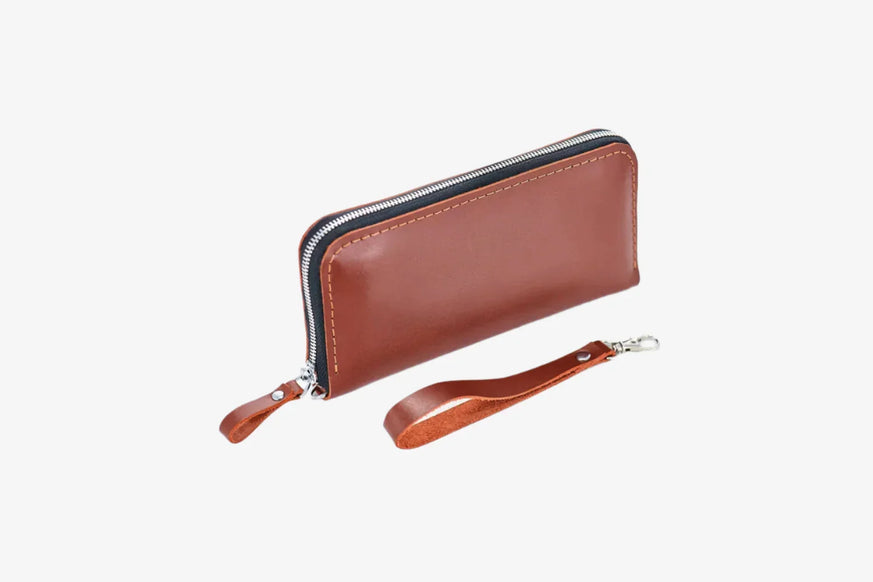 Leather Clutch Wallet – Zip Closure & Wrist Strap