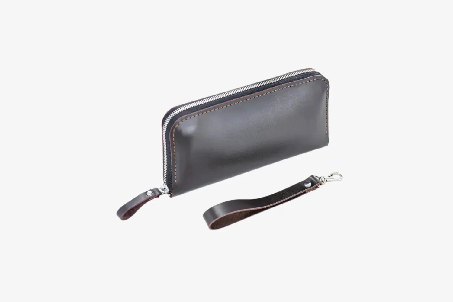 Leather Clutch Wallet – Zip Closure & Wrist Strap