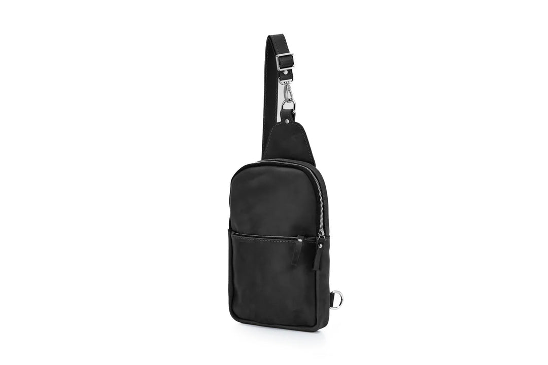 Matte Waxed Leather Sling Bag – Slim Crossbody & Semi-Backpack