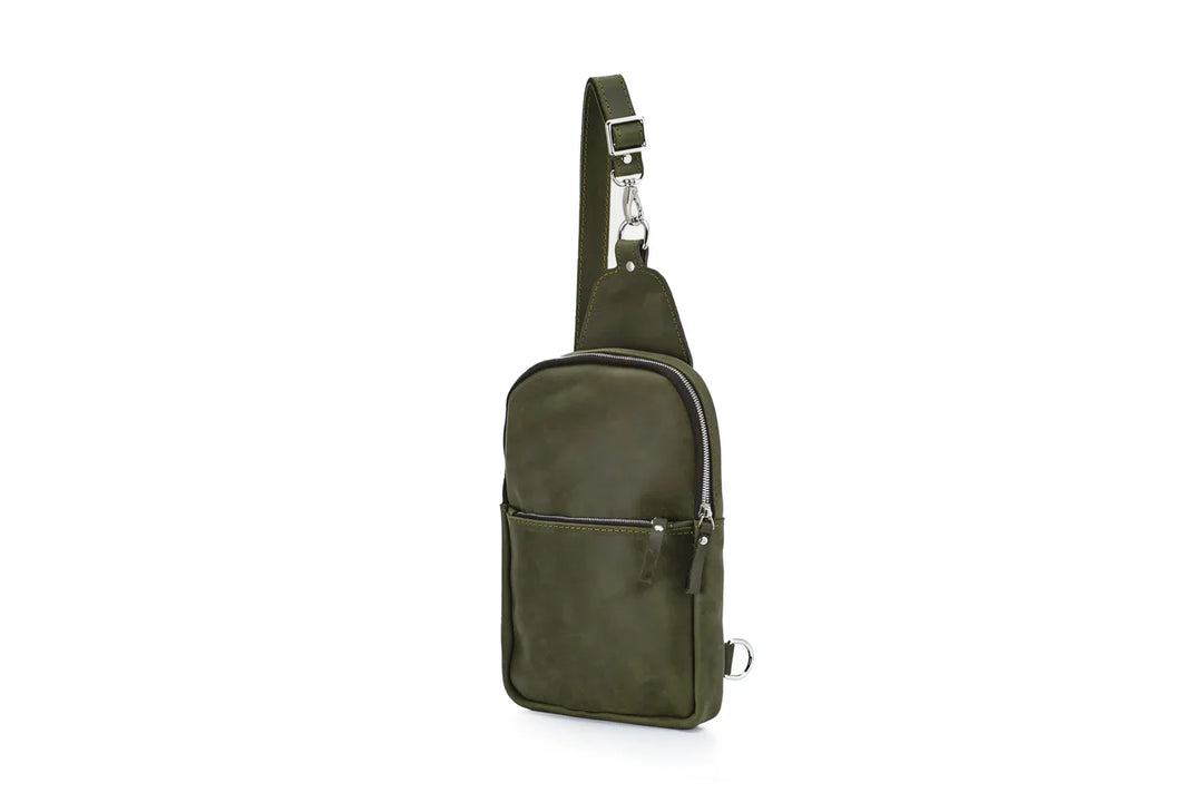 Matte Waxed Leather Sling Bag – Slim Crossbody & Semi-Backpack
