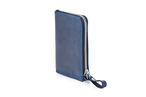 Compact Distressed Leather Wallet with Zipper