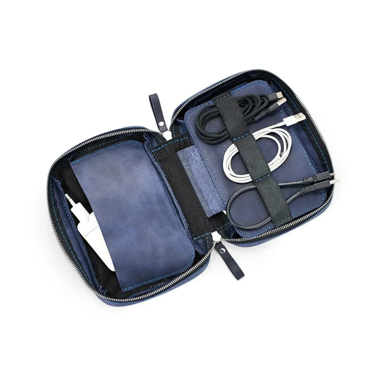 Leather Organizers for Cables & Tech | Navy Blue - Wenderfarer