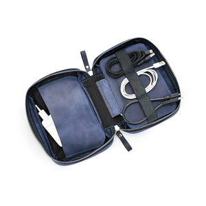 Leather Organizers for Cables & Tech | Navy Blue - Wenderfarer