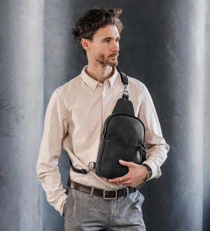 Matte Waxed Leather Sling Bag – Slim Crossbody & Semi-Backpack