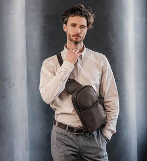Matte Waxed Leather Sling Bag – Slim Crossbody & Semi-Backpack