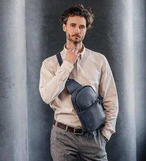 Matte Waxed Leather Sling Bag – Slim Crossbody & Semi-Backpack