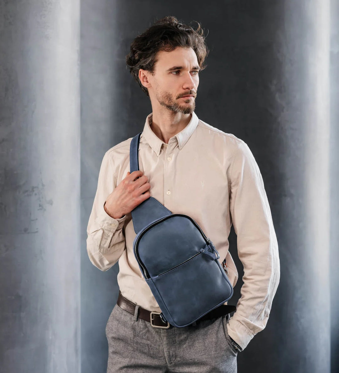Matte Waxed Leather Sling Bag – Slim Crossbody & Semi-Backpack