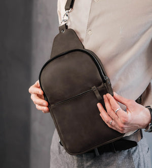 Matte Waxed Leather Sling Bag – Slim Crossbody & Semi-Backpack