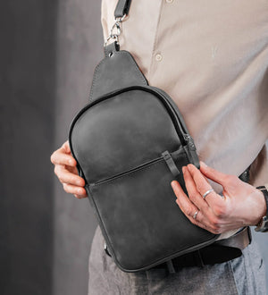 Matte Waxed Leather Sling Bag – Slim Crossbody & Semi-Backpack