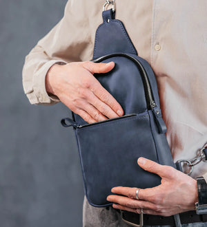 Matte Waxed Leather Sling Bag – Slim Crossbody & Semi-Backpack