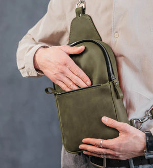 Matte Waxed Leather Sling Bag – Slim Crossbody & Semi-Backpack
