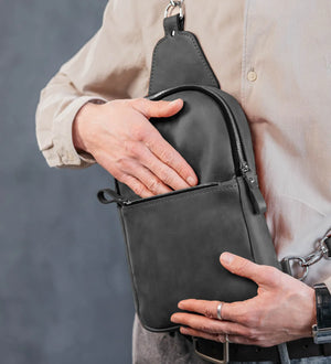 Matte Waxed Leather Sling Bag – Slim Crossbody & Semi-Backpack
