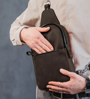 Matte Waxed Leather Sling Bag – Slim Crossbody & Semi-Backpack