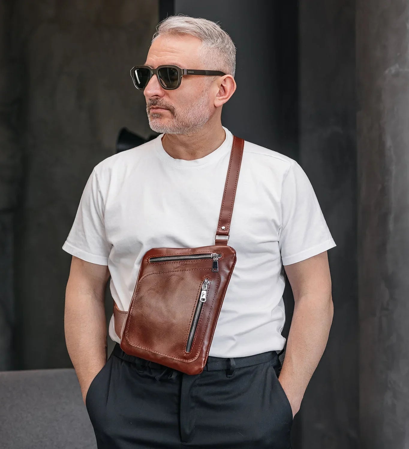 Smooth Leather Sling Bag for Men's | Hidden