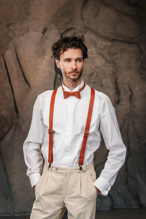 Y-Back Matte Leather Suspenders for Men – Rustic Style