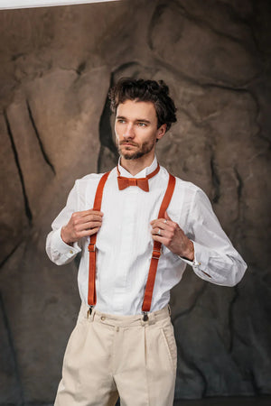 Y-Back Matte Leather Suspenders for Men – Rustic Style
