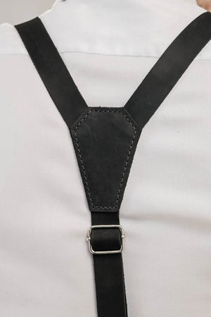 Y-Back Matte Leather Suspenders for Men – Rustic Style