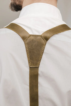 Y-Back Matte Leather Suspenders for Men – Rustic Style