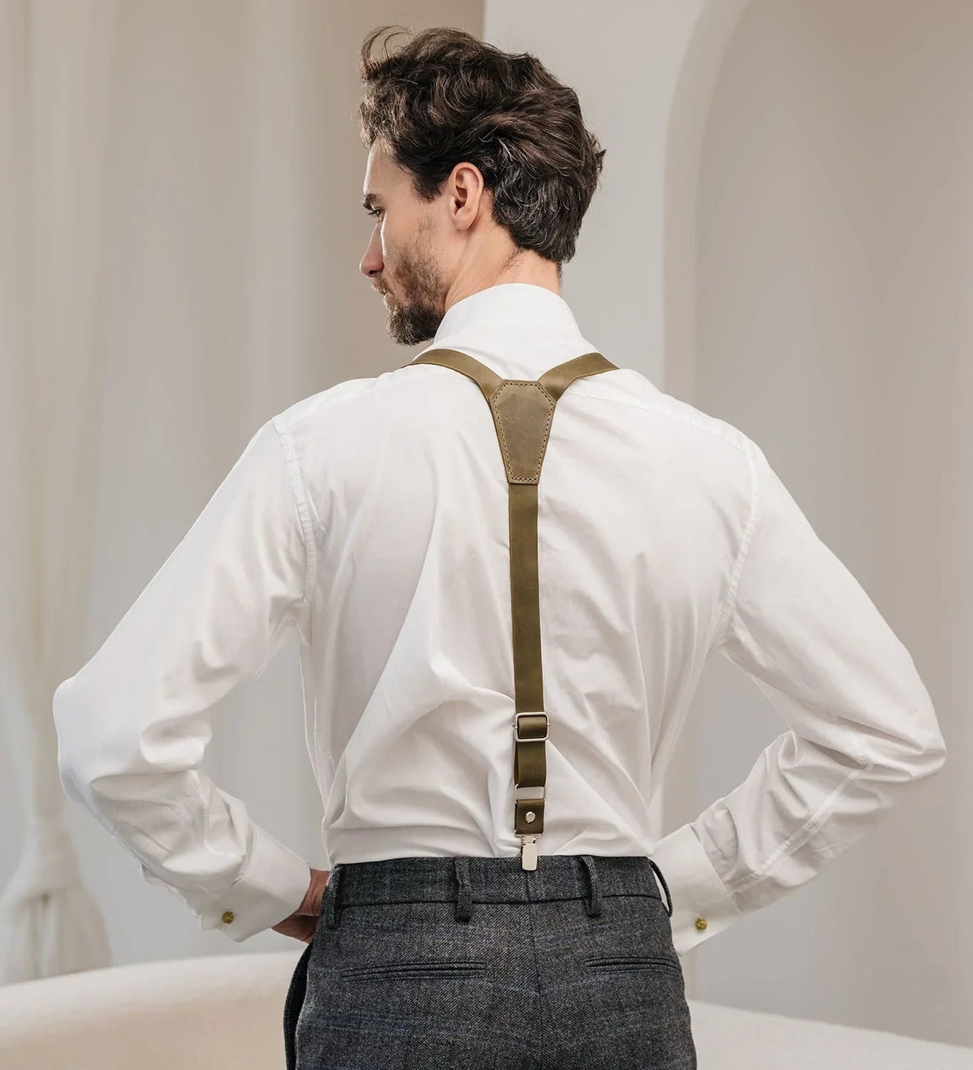 Y-Back Matte Leather Suspenders for Men – Rustic Style