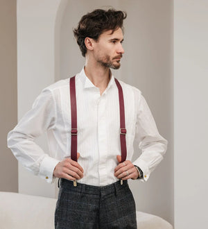 Y-Back Matte Leather Suspenders for Men – Rustic Style