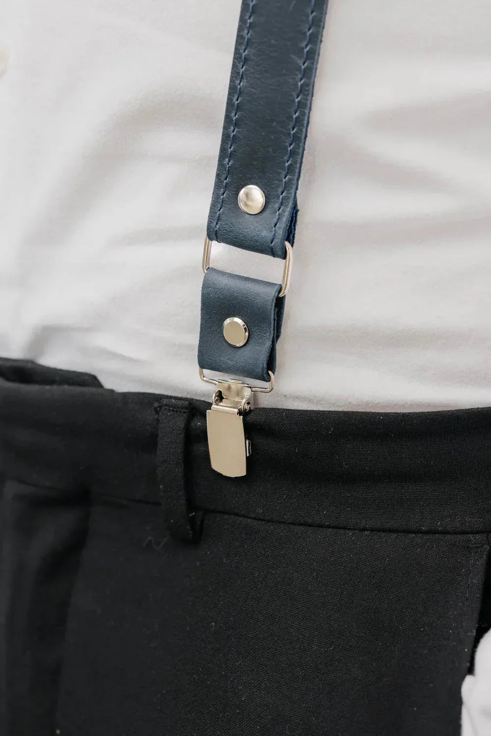 Waxed Matte Leather Suspenders for Men with Buckles