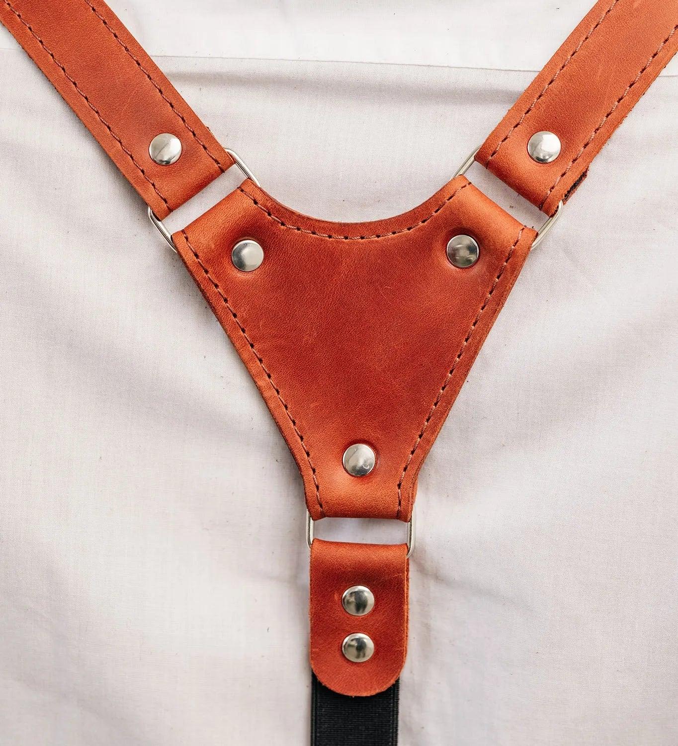 Waxed Matte Leather Suspenders for Men with Buckles