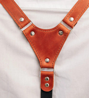 Waxed Matte Leather Suspenders for Men with Buckles