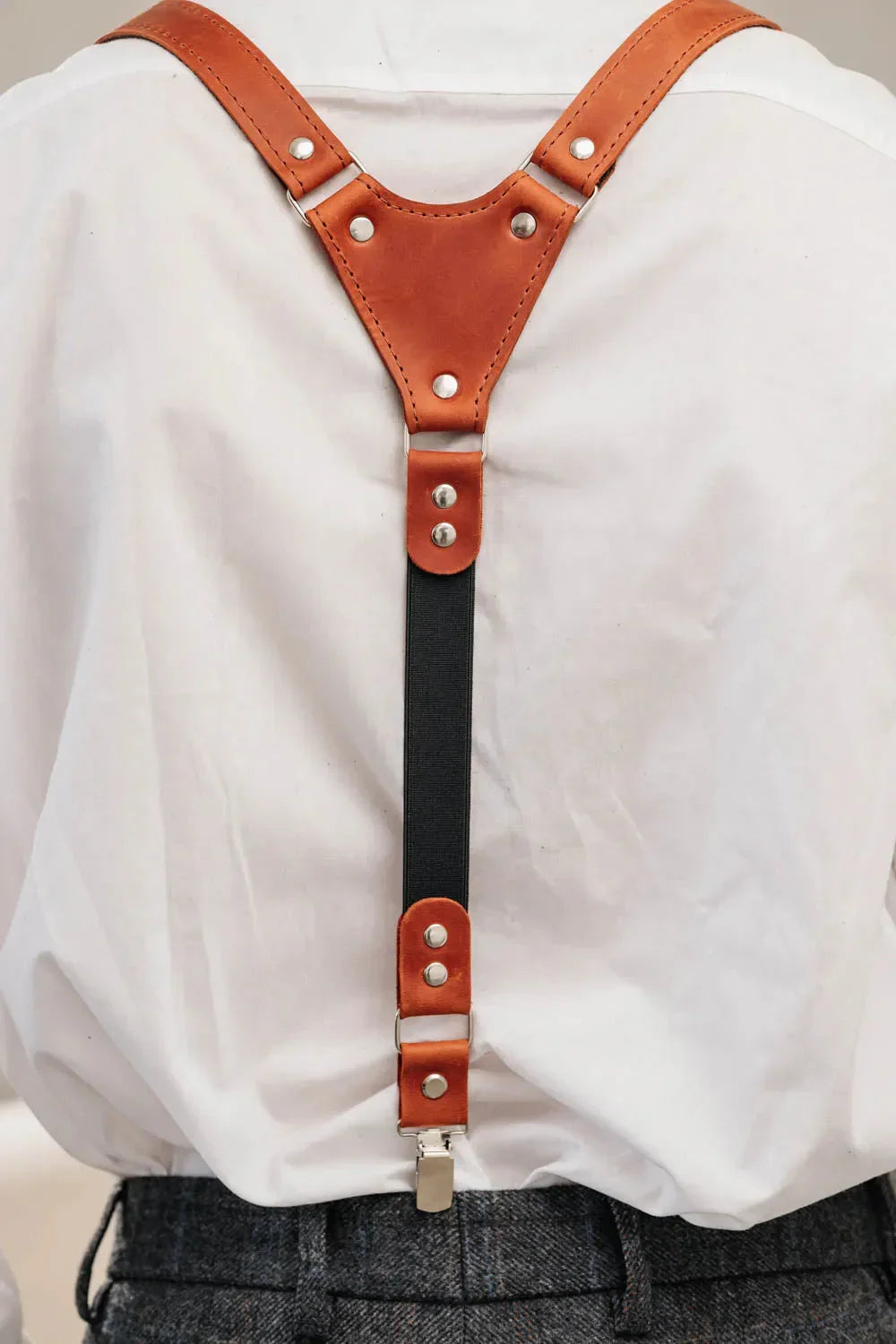 Waxed Matte Leather Suspenders for Men with Buckles