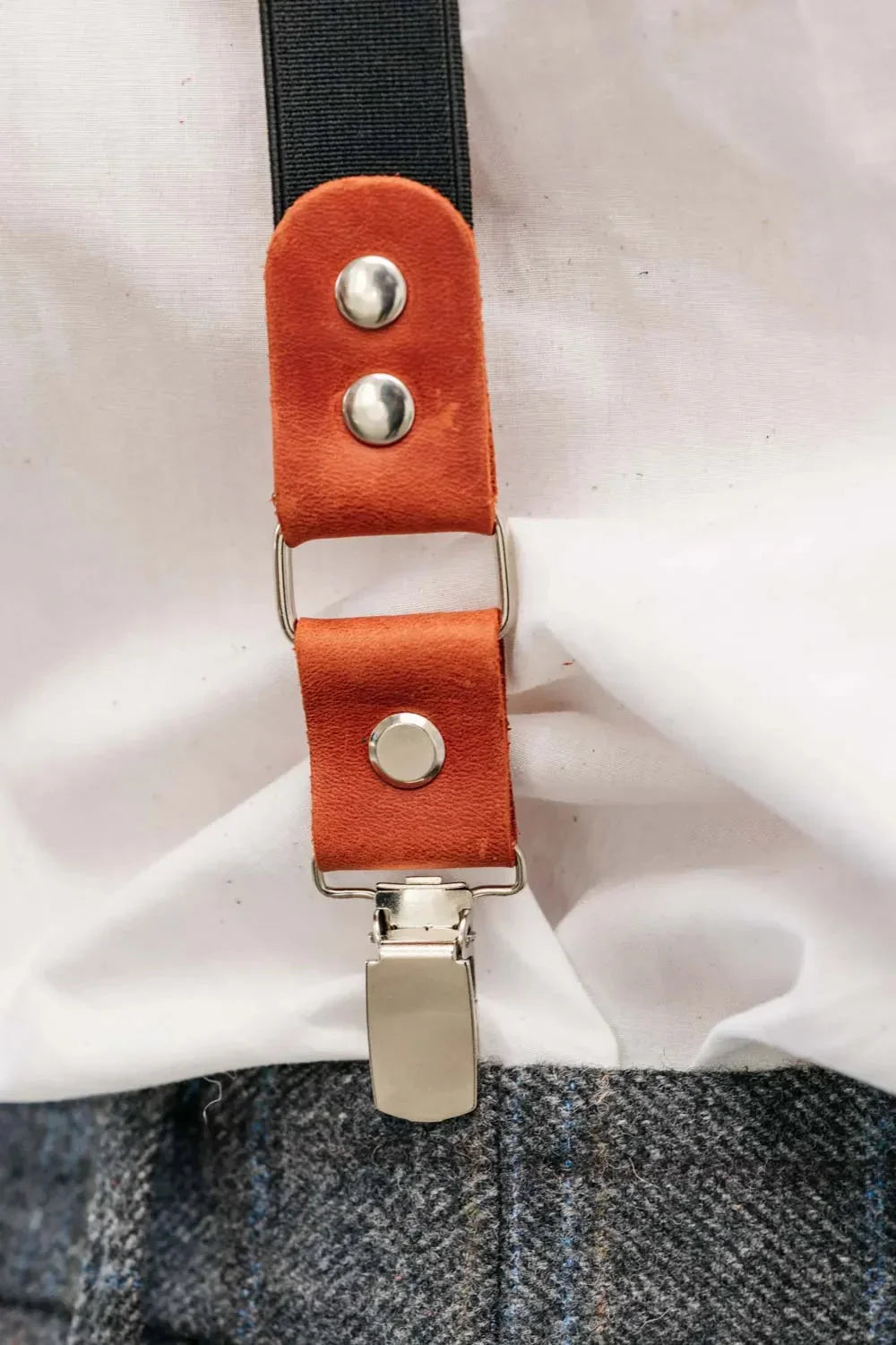 Waxed Matte Leather Suspenders for Men with Buckles