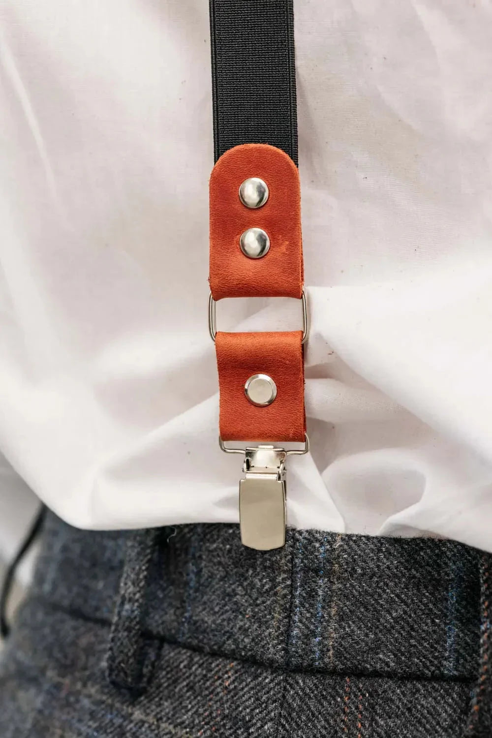 Waxed Matte Leather Suspenders for Men with Buckles
