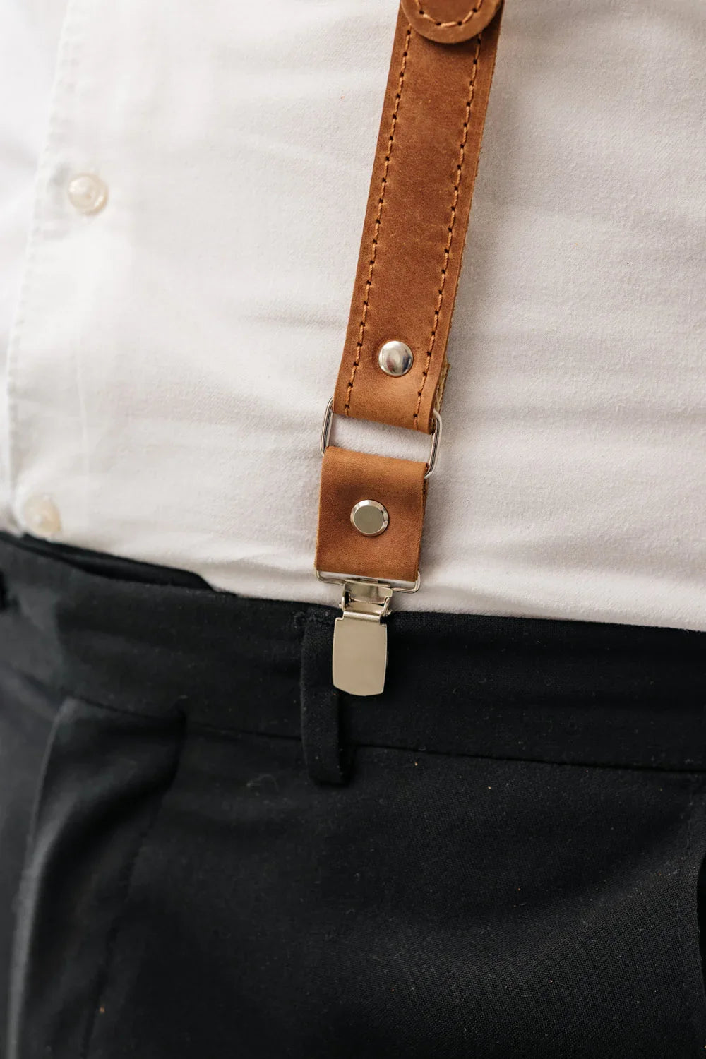Waxed Matte Leather Suspenders for Men with Buckles