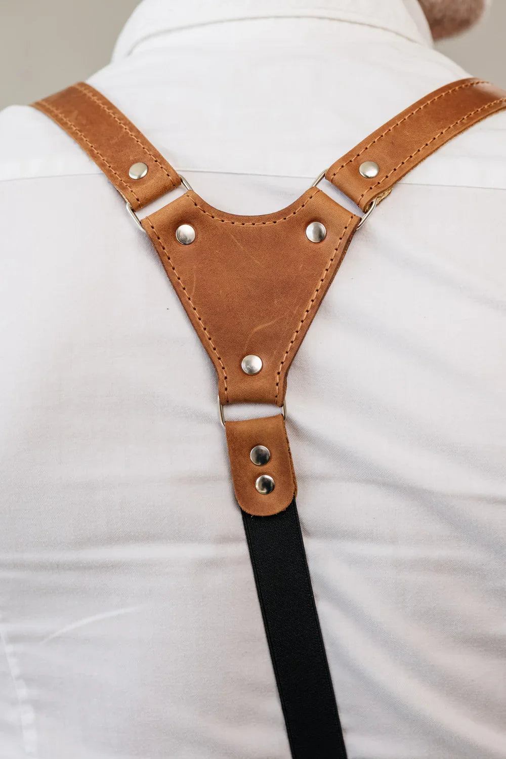 Waxed Matte Leather Suspenders for Men with Buckles