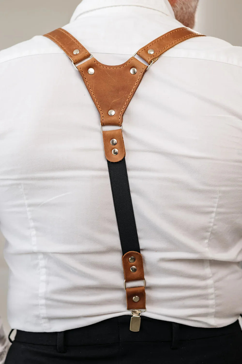 Waxed Matte Leather Suspenders for Men with Buckles