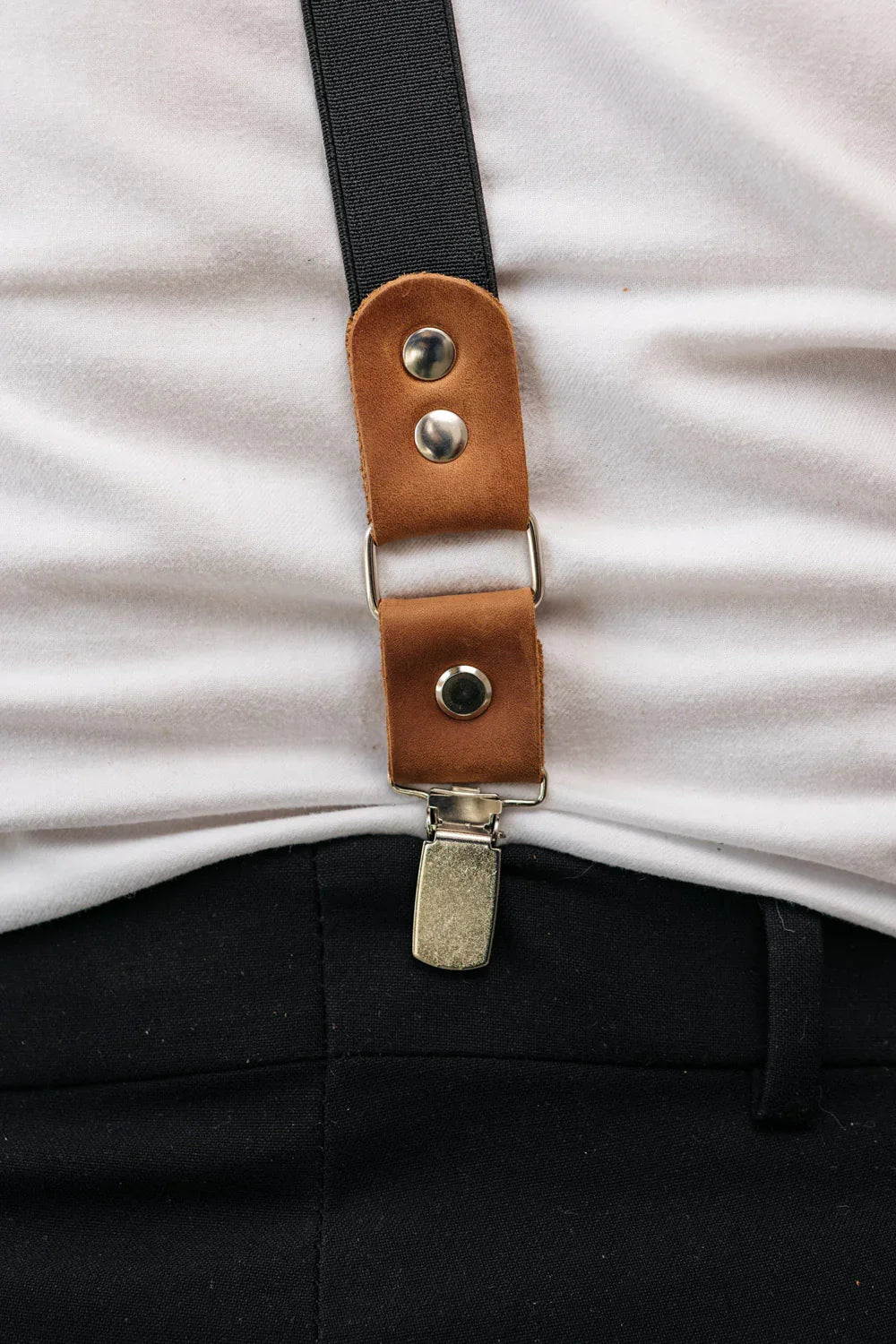 Waxed Matte Leather Suspenders for Men with Buckles