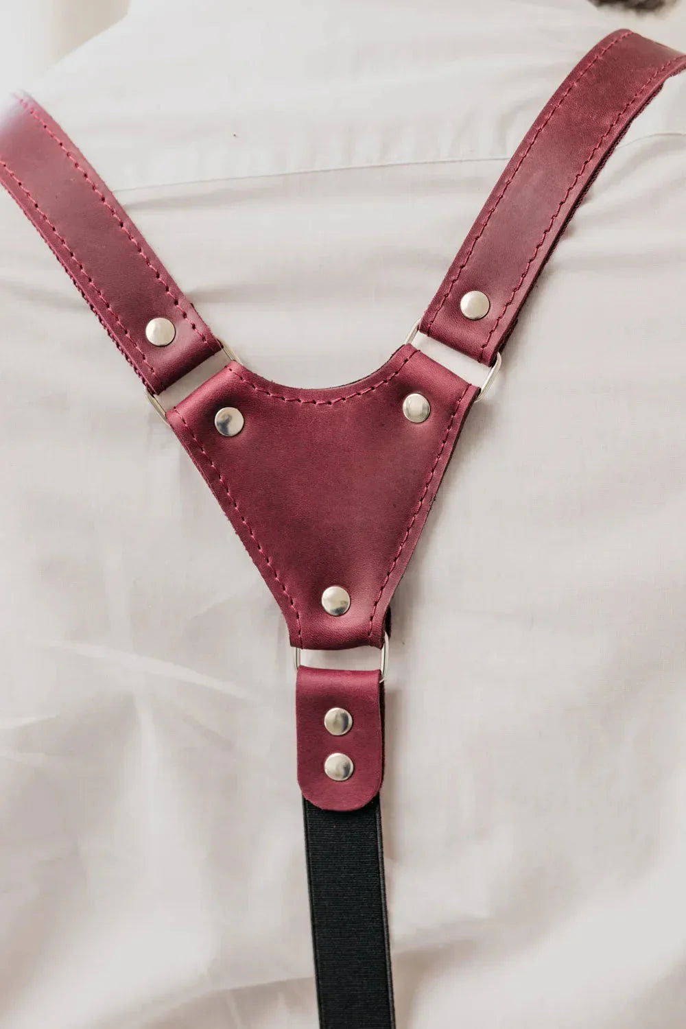 Waxed Matte Leather Suspenders for Men with Buckles