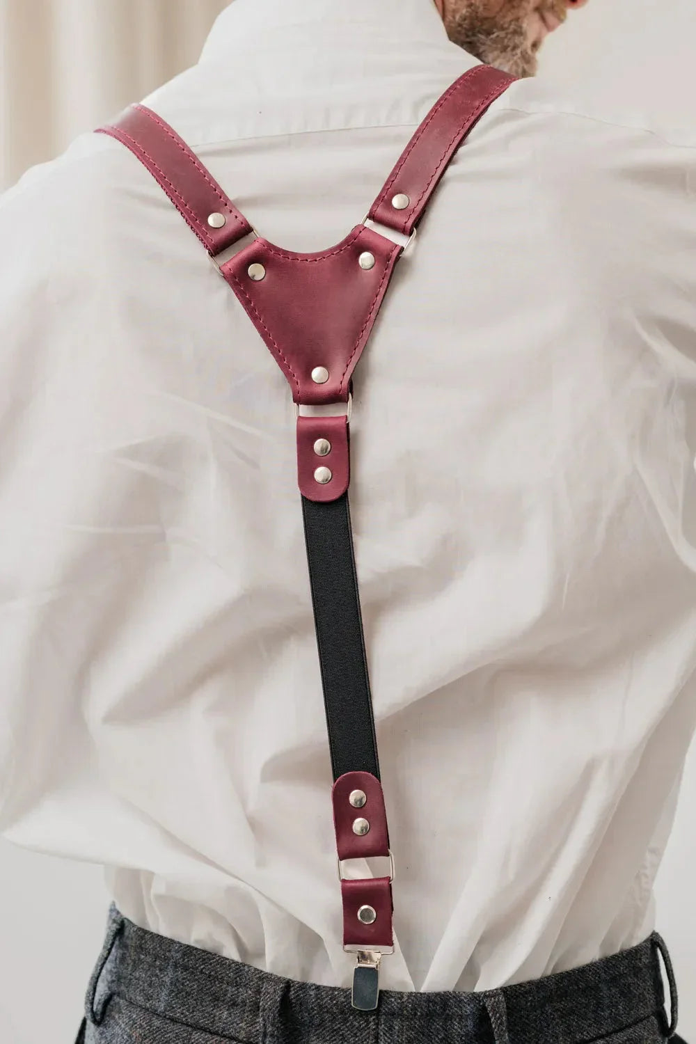 Waxed Matte Leather Suspenders for Men with Buckles