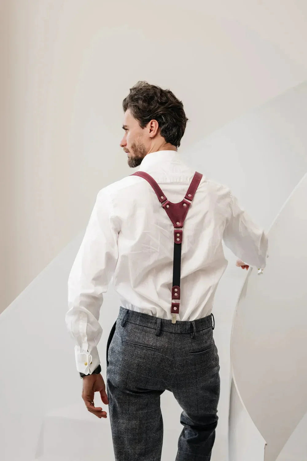 Waxed Matte Leather Suspenders for Men with Buckles