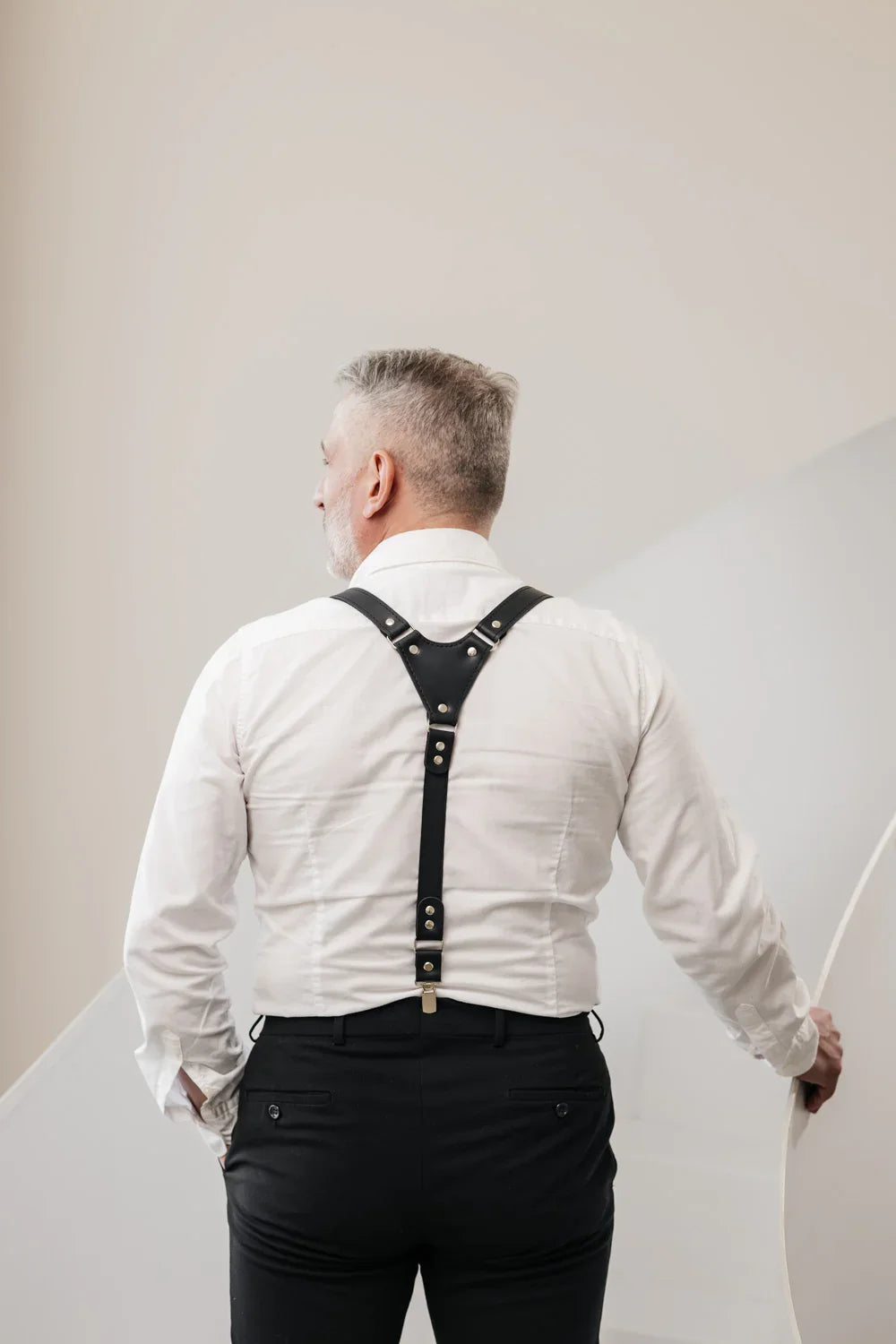 Waxed Matte Leather Suspenders for Men with Buckles