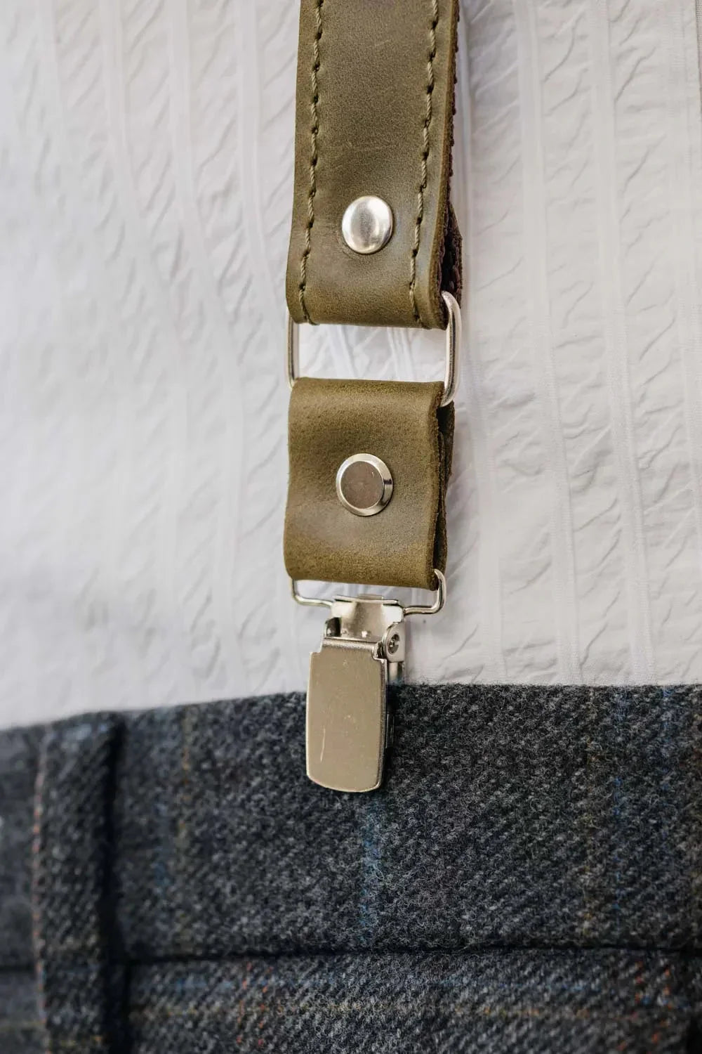 Waxed Matte Leather Suspenders for Men with Buckles