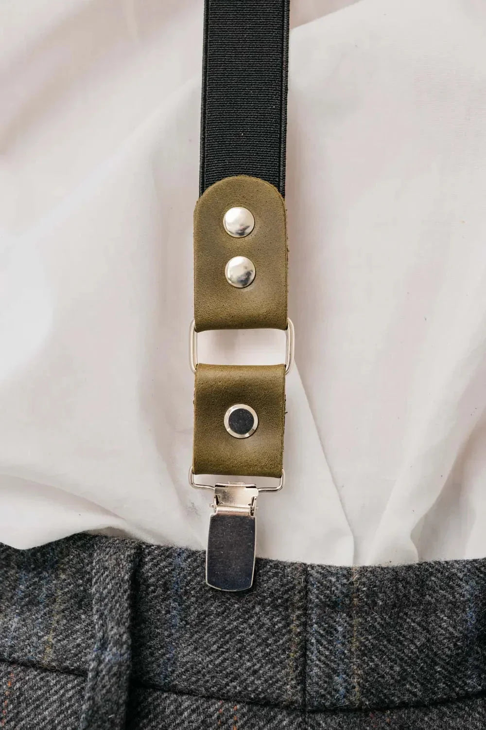 Waxed Matte Leather Suspenders for Men with Buckles