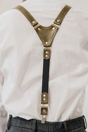 Waxed Matte Leather Suspenders for Men with Buckles