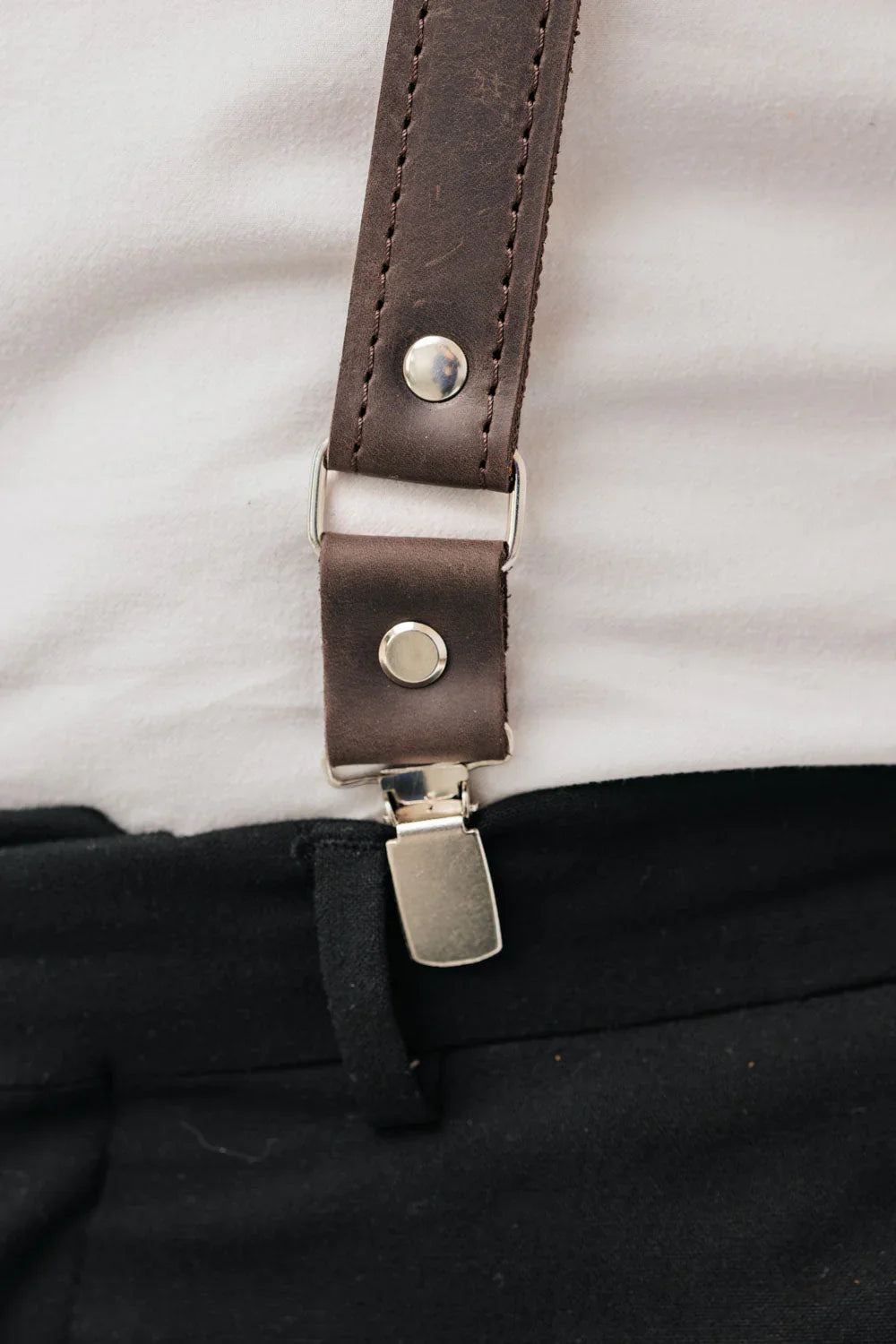 Waxed Matte Leather Suspenders for Men with Buckles