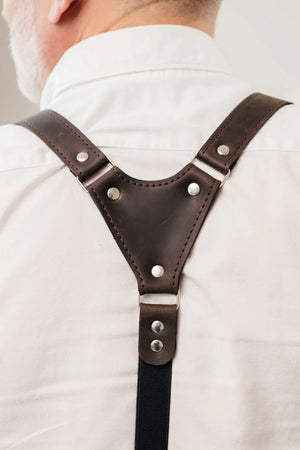 Waxed Matte Leather Suspenders for Men with Buckles