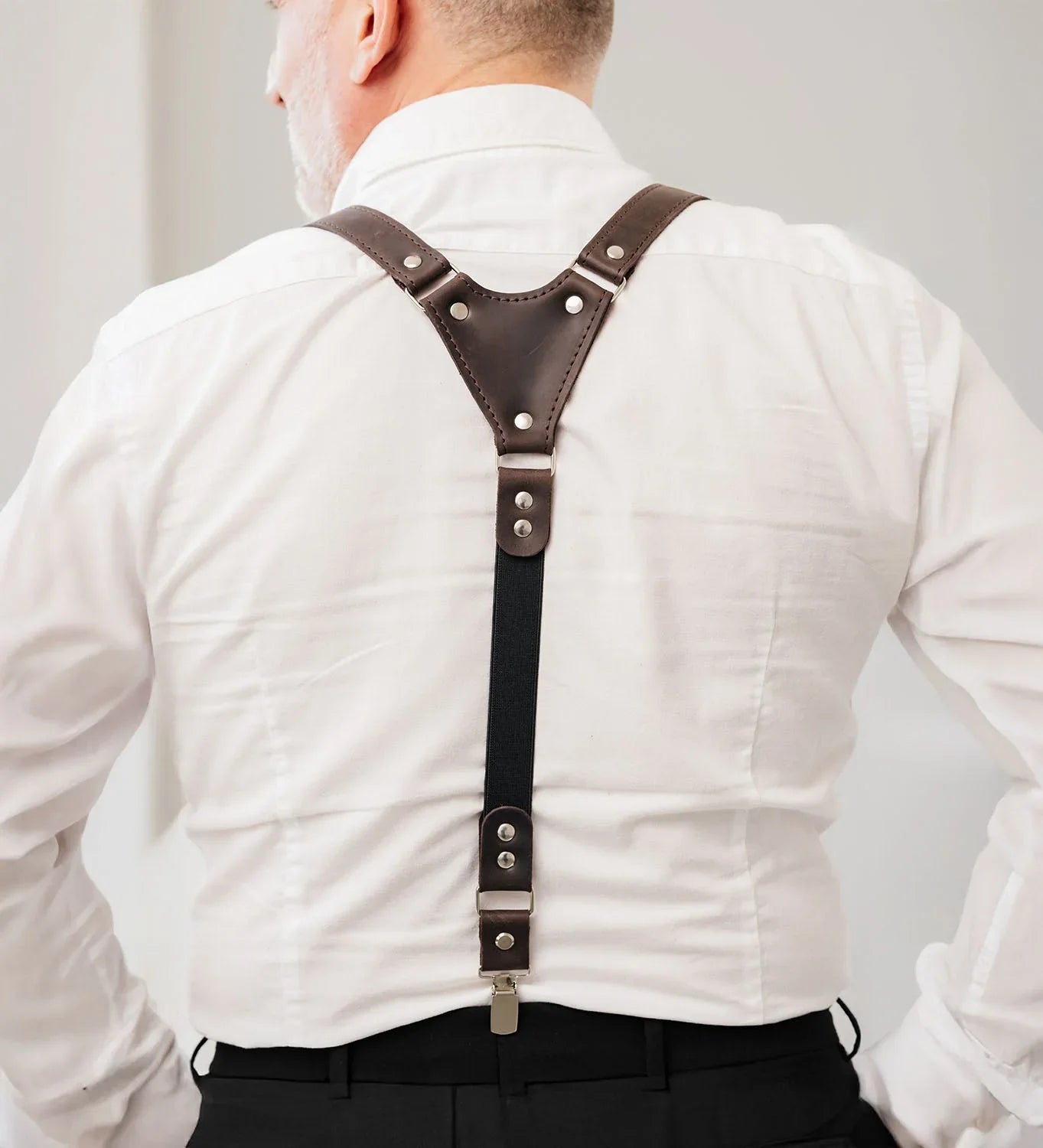 Waxed Matte Leather Suspenders for Men with Buckles