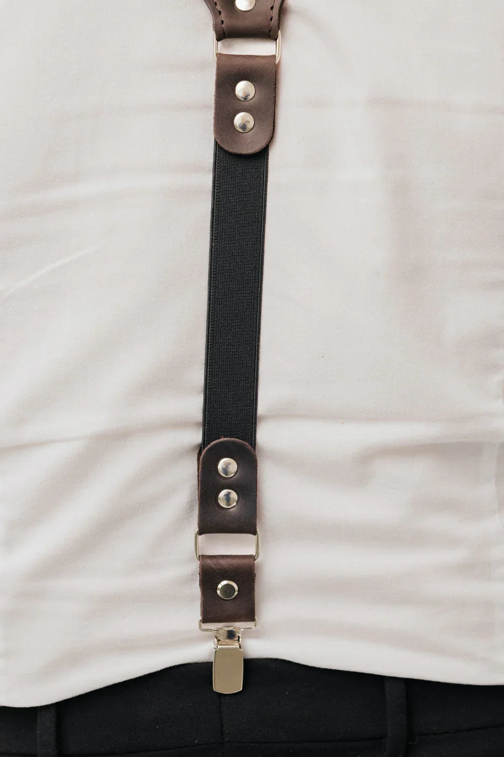 Waxed Matte Leather Suspenders for Men with Buckles
